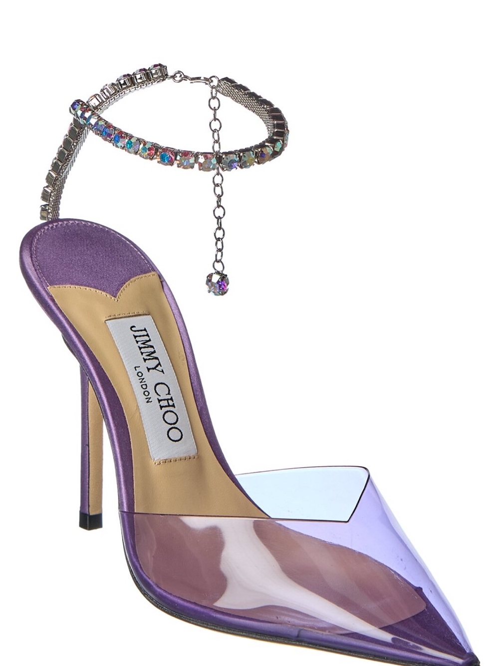 Jimmy Choo Purple Lucite Pointed Stiletto Mule with Crystal Anklet